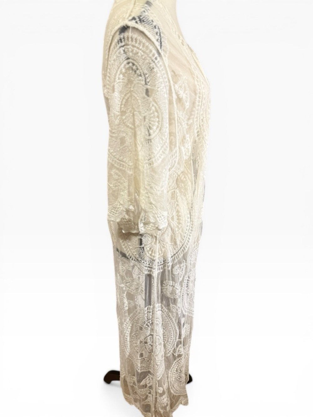 Sheer Lace Long Duster in Eggshell - Picture 3 of 6